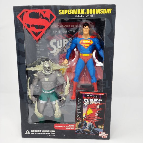 NIB 2007 DC Direct Superman vs Doomsday Action Figure Collector Set w/Comic Book